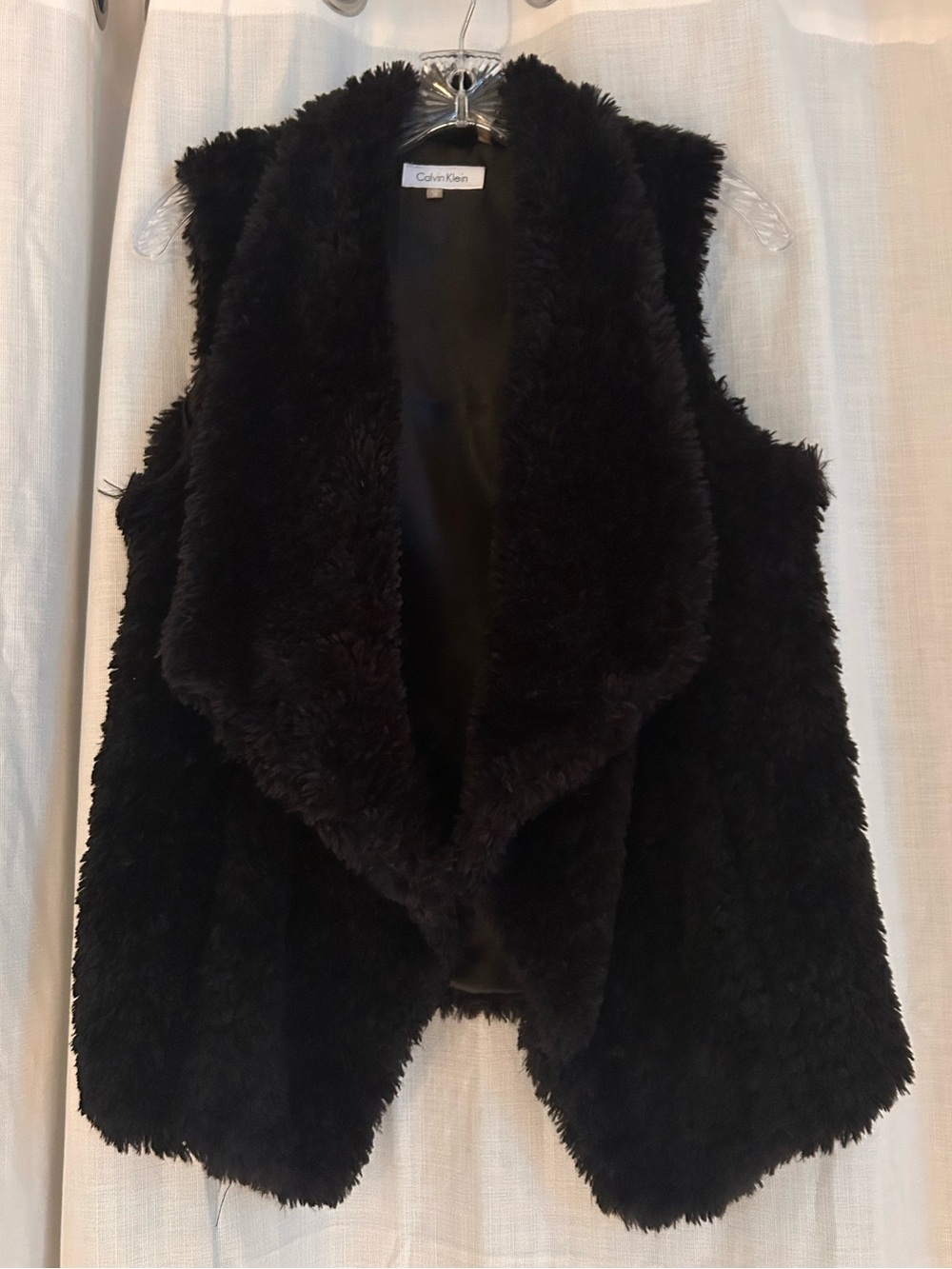 Calvin Klein Black Faux Fur Draped Vest